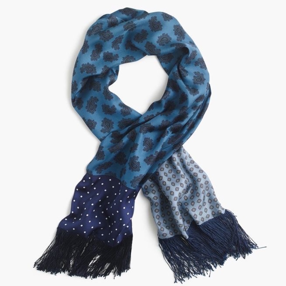 J Crew Lightweight Silk Twill Scarf in Printed Patchwork